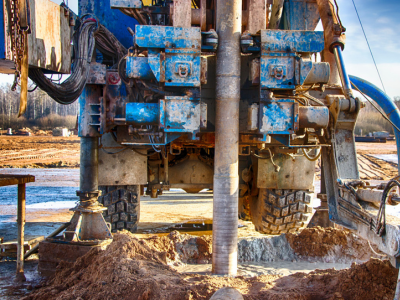 A drilling rig, drilling into the ground for water.