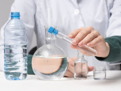 Water technician working on water samples.